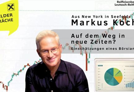 Ein Porträt von Markus Koch, einem Börsenexperten, der in einem professionellen Setting dargestellt wird. Im Hintergrund ist ein Diagramm zu sehen, das Finanzdaten visualisiert.