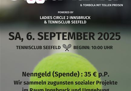 Ein Plakat für ein Charity-Tiebreak-Doppel-Turnier am 6. September 2025 im Tennisclub Seefeld. Der Erlös kommt sozialen Projekten in Innsbruck und Umgebung zugute.