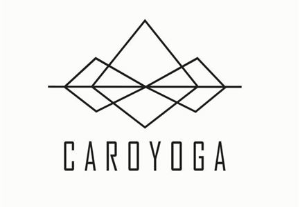 A modern logo with geometric shapes and the name "CAROYOGA" in clear font. The lines are simply and stylishly designed.