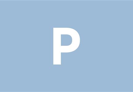 Un'immagine semplice con uno sfondo blu chiaro e la lettera "P" al centro. Il carattere è grande e chiaro. La "P" sta per parcheggio.