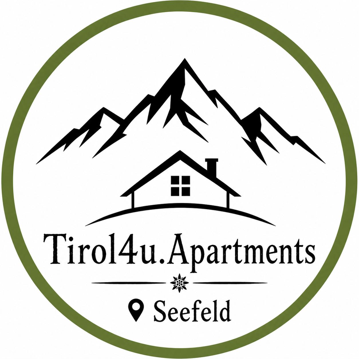 A round logo with a stylized mountain and a house. The text "Tirol4u.Apartments" and the location "Seefeld" are also included.