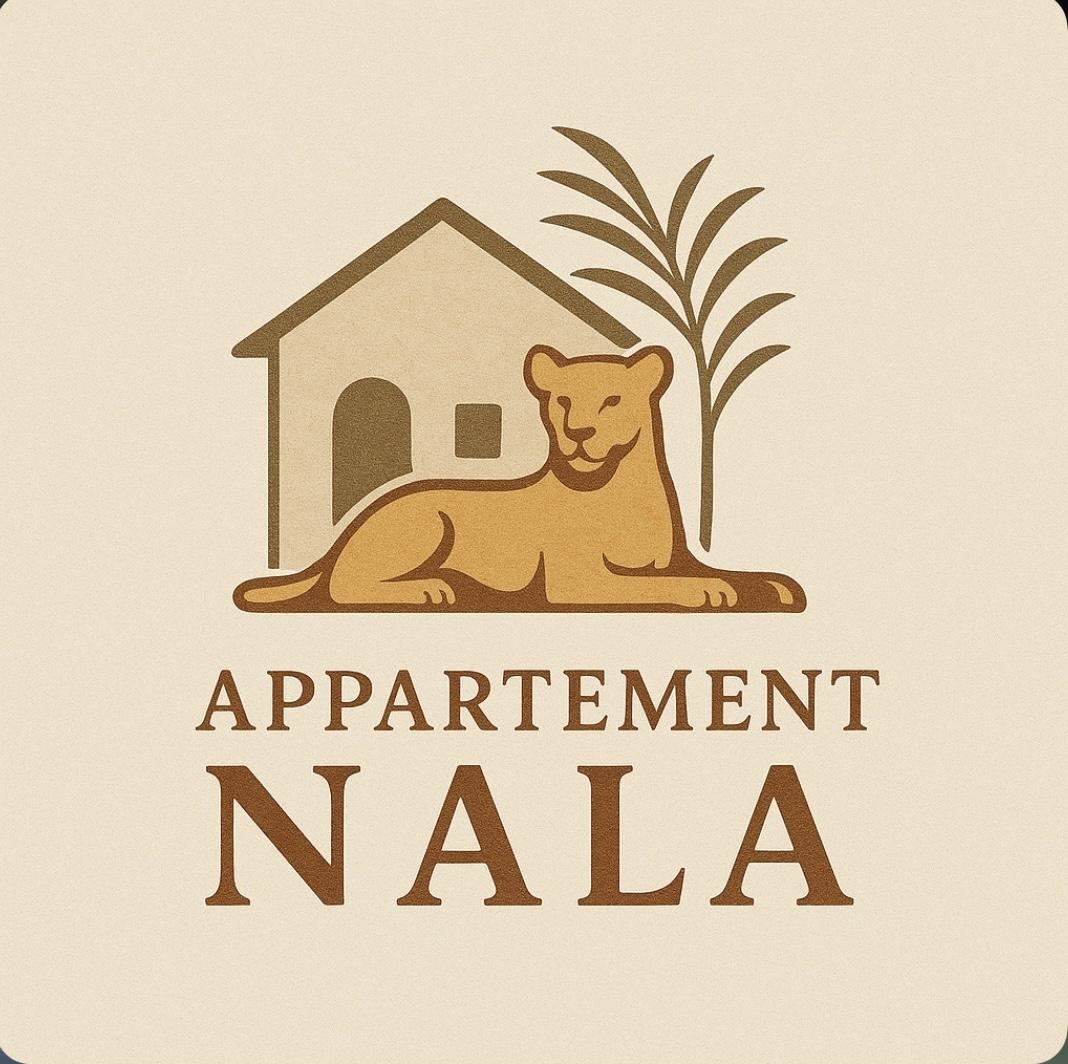 A stylized logo featuring a house and a reclining lion. Below, it says "APPARTEMENT NALA" in large letters.