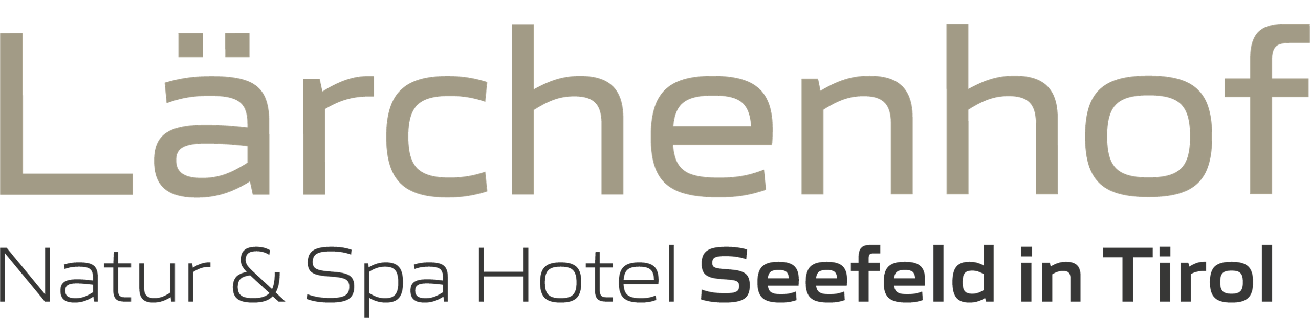 Ein elegantes Logo des Lärchenhof Hotels, das Natur- und Spa-Dienstleistungen in Seefeld, Tirol, anbietet. Die Schriftart ist modern und ansprechend.