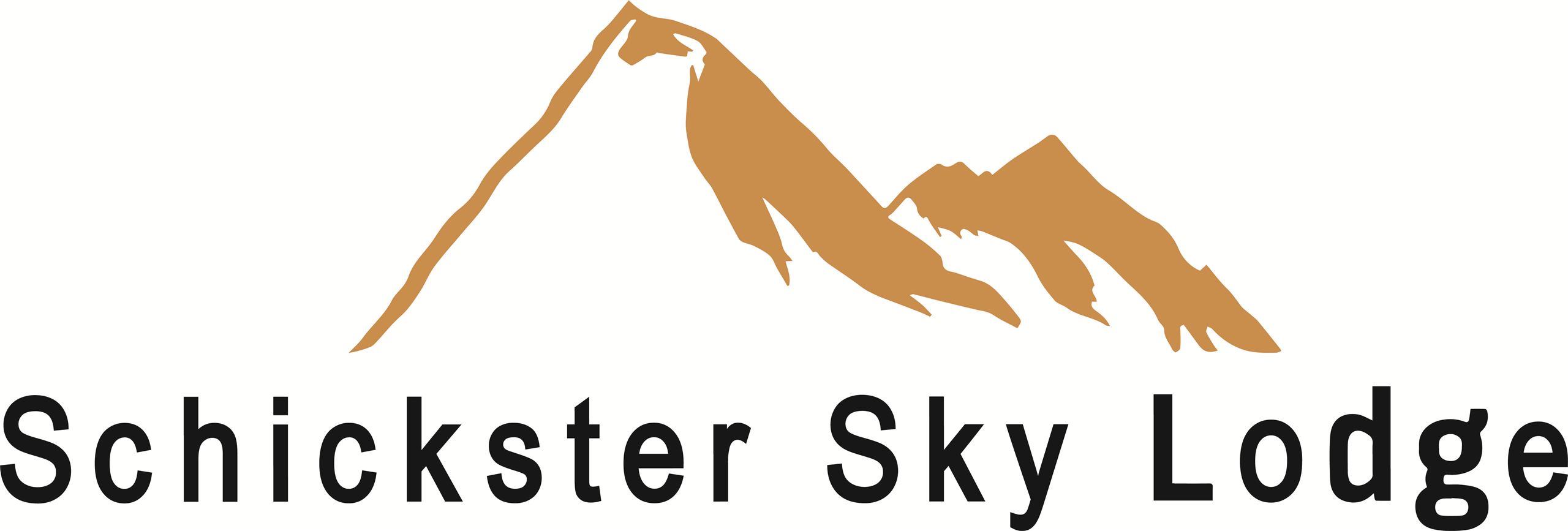 A logo of the Schickster Sky Lodge featuring stylized mountain shapes. The font is designed to be clear and modern.