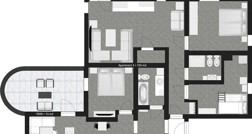 Appartamento, doccia e bagno, WC, 3 camere da letto