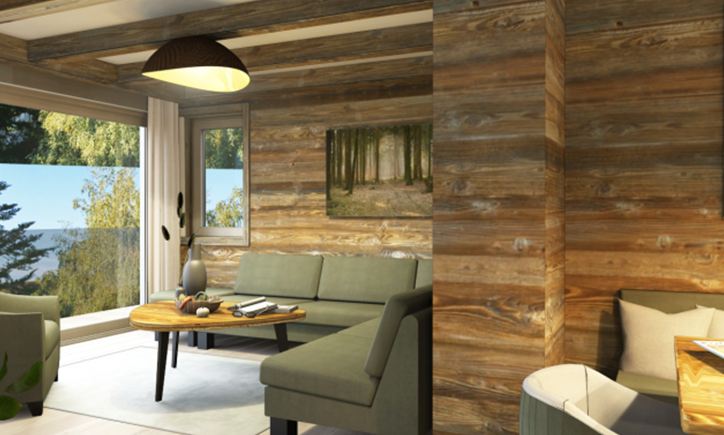 The living room, cozy, bright and flooded with light, great view