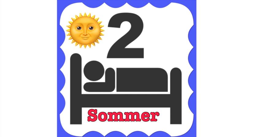A symbol showing a sun and a sleeping person in a bed. Below it says "2 Summers".