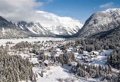 View over Leutasch in winter