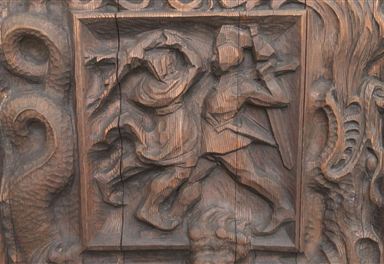 Woodcarving Haymon and Thyrsus