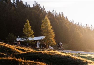 Cyclists in front of the Gaistalalm