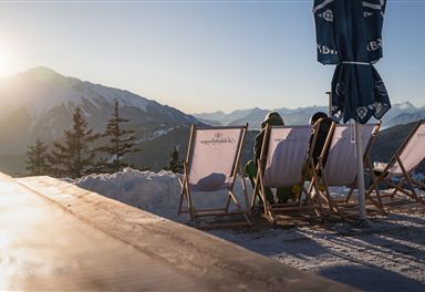 Sun terrace of the Reitherjoch Alm